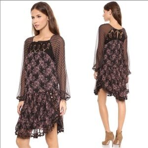 Free People Elsie Midnight Garden Boho Long Sleeve Dress Floral Sz S